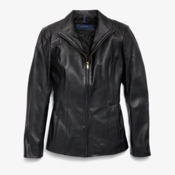 Womens Cole Haan Wing Collar Leather Jacket size XS- new - Picture 1 of 10